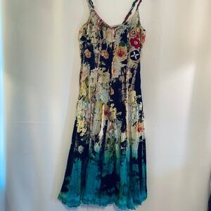 Tianello Floral Print Fit and Flare Spaghetti Strap Dress